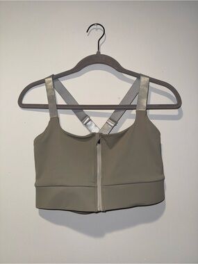 Bloch Olive-Taupe Dance Crop Top with White Logo